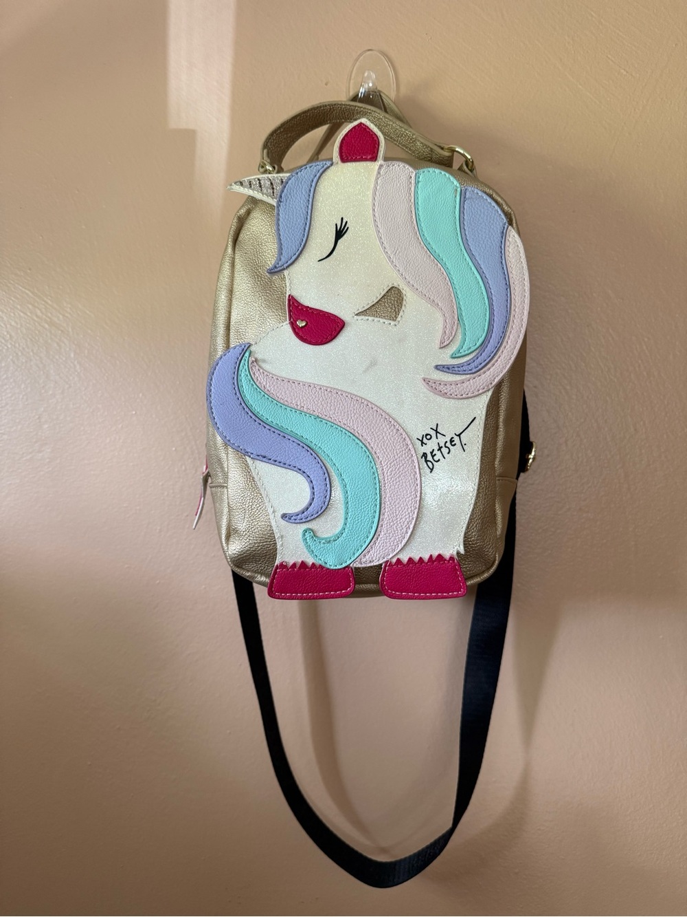 Betsey Johnson Kitsch Unicorn Insulated Lunch Bag Tote Crossbody Gold Metallic